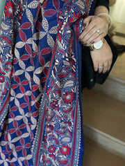 Blue Handmade Nakshi Kantha Dupatta in Pure Silk