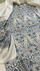 White Winter Suit Set with Aari Work in Pashmina Wool