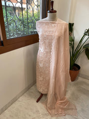 Peach Suit Set with Thread Embroidery in Pure Mul