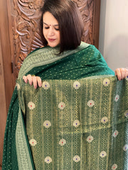 Green Designer Handwoven Kadwa Banarasi Suit Set in Pure Silk