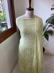 Pista Green Suit Set with Lucknowi and Pearl Handwork in Organza Crepe