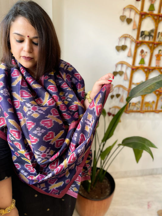 Blue Woven Ikat Stoles in Pure Silk