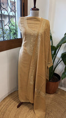 Lite Peach Winter Suit Set with Aari Work in Pashmina Wool