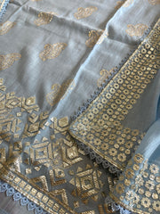 Powder Blue Gota Applique Suit Set in Pure Mul Chanderi