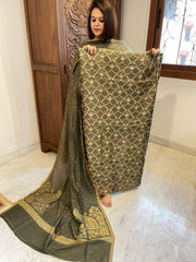 Gold Designer Handwoven Kadwa Banarasi Suit Set in Pure Silk