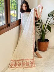 Ivory Rai Bandhej Dupatta with Lucknowi Handwork in Pure Gajji Silk