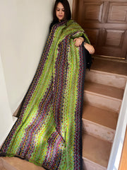 Black, Green Handmade Kantha Dupatta in Silk