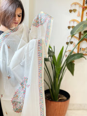 Handpainted Madhubani Dupatta in Pure Chanderi Silk