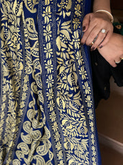 Blue Handmade Nakshi Kantha Dupatta in Pure Silk