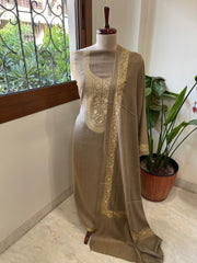 Dark Toosh Winter Suit Set with Aari Work in Pashmina Wool