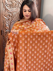 Orange Woven Suit Set with Zari and Meenakari in Weaving in Pure Moonga Silk