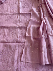 Purple Mul chanderi Suit Set With Knot & Sequin Handwork