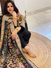 Black Rai Bandhej Dupatta with Meenakari Jaal design in Georgette