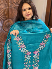 Firoza Suit Set with Cross-Stitch Embroidery in Pure Tussar Silk