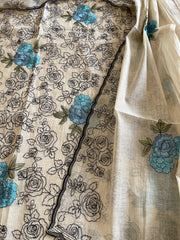 Suit Set with Thread Embroidery in Chanderi