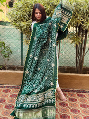 Green Bandhani Dupatta with Gotapatti Handwork in Pure Silk