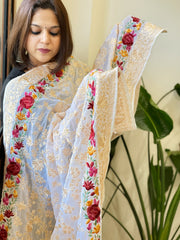 Ivory Parsi Gara Embroidery Dupatta in Georgette