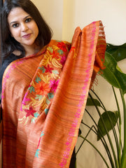 Kashmiri Aari Embroidered Dupatta in Geecha Silk