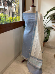 Blue Handwoven Suit Sets in Pure Cotton