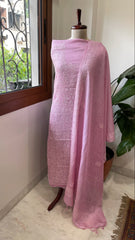 Pink Suit Set with Lucknowi Handwork in Pure Tussar Silk