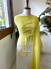 Suit Set with Thread Embroidery in Mul Chanderi