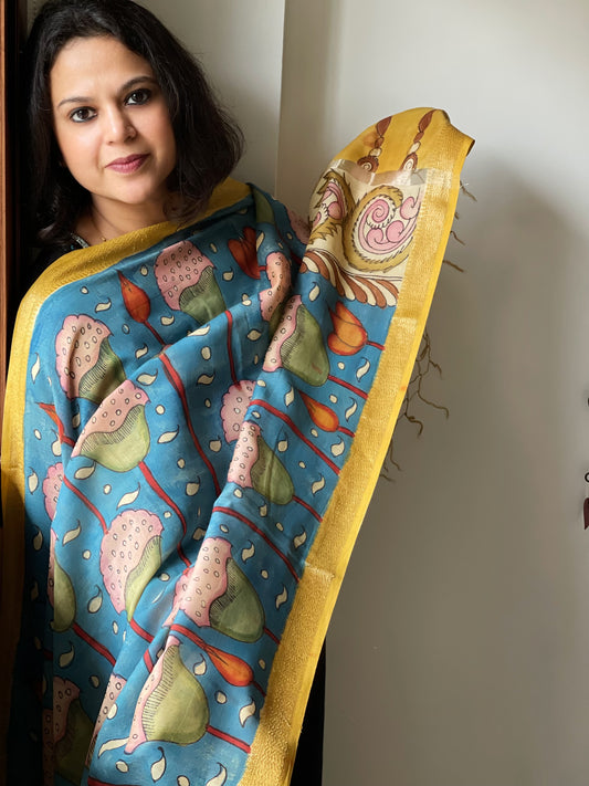 Handpainted Kalamkari Dupatta in Chanderi Silk