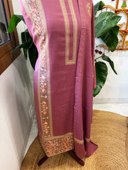 Mauve Winter Suit Set with Aari Work in Pashmina Wool