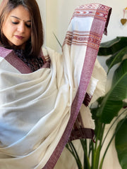White Woven Kullu Woollen Shawl