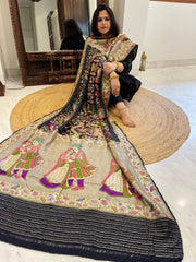 Black Rai Bandhej Dupatta with Meenakari Jaal design in Georgette