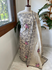 Suit Set with Thread Embroidery in Chanderi