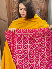 Pink Designer Handwoven Kadwa Banarasi Suit Set in Pure Silk