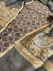Gold Designer Handwoven Kadwa Banarasi Suit Set in Pure Silk