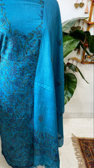 Blue Suit Set with Kantha Handwork in Pure Tussar Silk