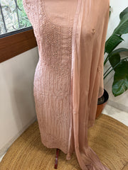 Antique Rose Suit Set with Lucknowi Handwork in Pure Mul Cotton