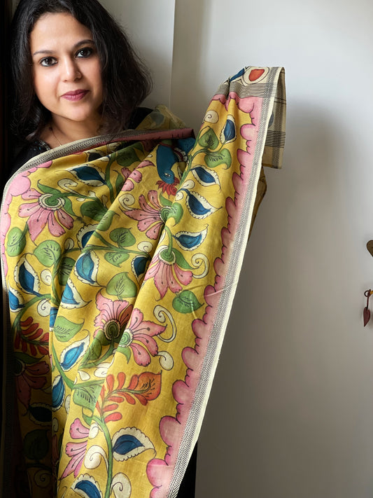 Handpainted Kalamkari Dupatta in Chanderi Silk