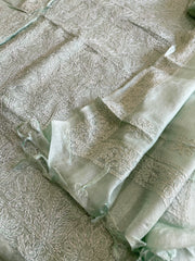 Aqua Suit Set with Lucknowi Handwork in Pure Tussar Silk