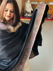 Black Woven Pashmina Shawl with Kaani Zari Border