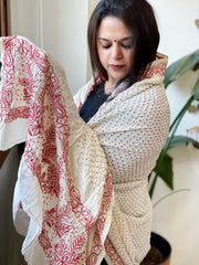 Ivory Rai Bandhej Dupatta with Lucknowi Handwork in Pure Gajji Silk