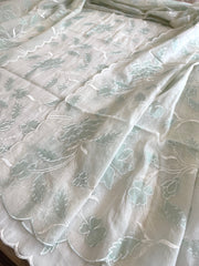 Off white, Sea green Applique Jaal Dupatta Suit Set in Chanderi