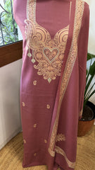 Mauve Winter Suit Set with Aari Work in Pashmina Wool