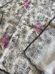 Suit Set with Thread Embroidery in Chanderi