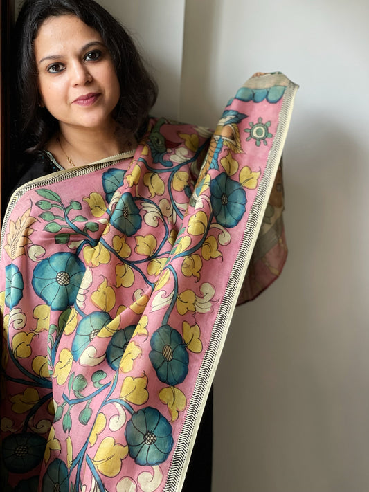 Handpainted Kalamkari Dupatta in Chanderi Silk
