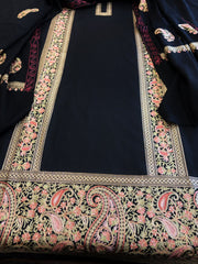 Black Winter Suit Set with Aari Work in Pashmina Wool