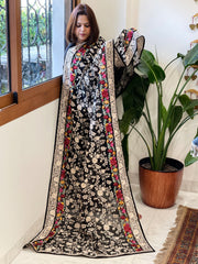 Black Parsi Gara Embroidery Dupatta in Georgette