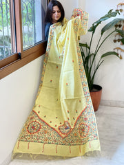 Yellow Handpainted Madhubani Dupatta in Pure Cotton