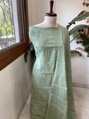 Dusty Green Mul chanderi Suit Set With Knot & Sequin Handwork