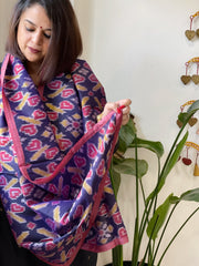 Blue Woven Ikat Stoles in Pure Silk