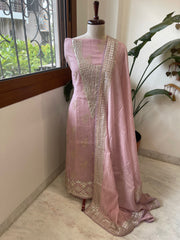 Purplish Pink Gota Applique Suit Set in Pure Mul Chanderi