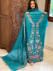 Firoza Suit Set with Cross-Stitch Embroidery in Pure Tussar Silk