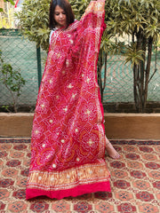 Red Bandhani Dupatta with Gotapatti Handwork in Pure Silk